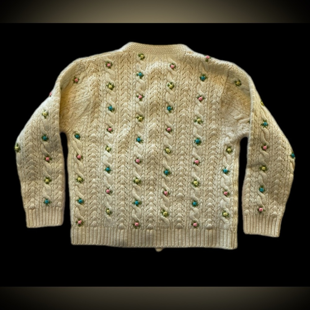 Cream Knit Cardigan with Colorful rose accents - Picture 7 of 7